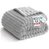 WAVVE Coperta Plaid Matrimoniale, Coperta Pile di Flanella a Righe per Soggiorno, Letto, Coperta Divano Caldo Morbida, Copridivano, Invernale, Grigio Chiaroio, King, 220x240 cm