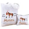 PRESSINART Set 2 Borse in Tela Cavallo Stampa Animale Borsa Tote con Pochette Trucco Cavallo Astuccio Cosmetico in Cotone Porta Monete da Viaggio per Donna Shopping Lavoro Viaggio Regalo Compleanno