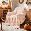 Lanpn Coperta Autunno per Sedia Divano, Morbidi Coperte Plaid Jacquard 3D Zucca, Flanella Sherpa Trapuntino, Peluche Caldo Copriletto Letto, Regalo Autunnale Beige Decor Casa Fattoria, 130x150 cm