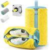 CKCN 2 in 1 Sacchetto per Lavare Scarpe in Lavatrice con Doppia Cerniera | Clip di Sicurezza, Sacchetto Scarpe Lavatrice con 2 Scomparti, Riutilizzabile per Calzature di Diverse Misure, Giallo
