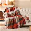 Lanpn Plaid Coperta Tartan Rosso, Morbida e Leggera Trapuntino con Frange, Copriletto Autunnale Decorativo 130x150 cm per Divano, Sedia o Letto, Idea Regalo per la Casa