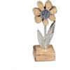 Kremers Schatzkiste Fiore decorativo in alluminio con base in legno di mango, 15 x 6 cm, decorazione da tavolo, colore argento opaco, scultura moderna, decorazione per la casa, idea regalo, soggiorno