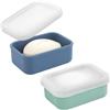 WALLFID 2pezzi portasaponetta da viaggio con coperchio,scatola portasapone in silicone impermeabile portatile per famiglia e vacanze,porta sapone compatto da viaggio per saponette bagnate (Blau-grün)