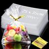 Mbsomnus 200 Pezzi Sacchetti Trasparenti Per Caramelle 35x25 cm Sacchetti Cellophane con Cravatte Dorate Riutilizzabile per Dolci Cioccolato Biscotti Pane Matrimoni Compleanni Natale Feste