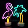ENUOLI Insegne al neon a LED con fenicottero e palma da cocco, alimentata a batteria/USB, con base di supporto, decorazione al neon per camera da letto, casa, matrimonio, Natale, compleanno, vacanze