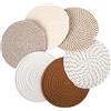 FengFution 6 Pz Tovagliette Rotonde Intrecciate per Tavolo da Pranzo, 20 cm Sottopentola Rotondi Intrecciati Cotone, Sottopiatti Rotondi Eleganti, Sottopentola in Cotone Resistenti al Calore per Pentole Cucina