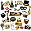 G2PLUS 32 Pezzi Photo Booth Compleanno Accessori: Accessori Photo Booth per 40 Anni noir et or Regalo Uomo e Donna per compleanno festa matrimonio Natale