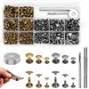Yurifaz 400 Set Borchie Decorative Ribattini, 3 Misure Doppio Cappuccio Rivetto Metallo con Kit 3 Strumenti, per Fai da Te Pelle Borse Cappelli Giacche Scarpe Cinture, Decorazione Vintage (6/8/10mm)