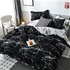 RongRongIN Biancheria da letto in marmo, 155 x 220 cm, set da 2 pezzi, motivo marmorizzato bianco e nero, 1 copripiumino da 155 x 220 cm e 1 federa da 80 x 80 cm, con chiusura lampo, morbida e comoda