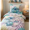 Jerry Fabrics Lilo & Stitch Bambina Copripiumino Singolo 135x200 + Federa Tropicale | Set letto reversibile | Letto singolo | 100% Cotone Oeko-Tex | Stitch Angel | Idea regalo | Licenza ufficiale