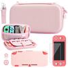 RHOTALL Cherry Blossom Custodia per Nintendo Switch Lite, custodia per accessori per interruttori, con custodia protettiva, pellicola protettiva, tracolla regolabile e 2 tappi per pollice (rosa)