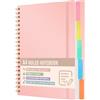 Xnegau Quaderno A4 a righe con 5 divisori rimovibili, 300 pagine carta 100 g/m², copertina rigida, rilegatura a spirale, notebook con linguette per scuola, ufficio e università