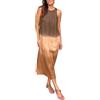 liangp Abito da donna casual lungo in cotone e lino con spacco e gradiente e fantasia batik camicia pizzo donna abito bianco stretto, marrone, XXXL