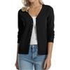 QUALFORT Cardigan da donna 100% cotone leggero con scollo a V, nero, M
