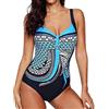 Yuson Girl Costumi Interi Donna, One Piece Costumi da Bagno Push Up Trikini Imbottito Backless Swimsuit Pin Up Costume Bohemian Beachwear(Blu, XL)
