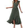 VEMOW Maxi abito estivo da donna a maniche corte, casual, scollo a V, con ricamo forato, balze, taglio svasato ed elegante lunghezza alla caviglia