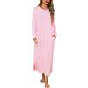 Litherday Camicia da Notte Donna Lunga Tasche Spacco Girocollo Casa Rosa S