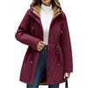 CMTOP Giacca Donna Invernale Caldo Impermeabile Parka con Cappuccio Casual Antivento Cappotti in Pile Elegante Spessa Zip Cappotto Media Lugghezza Outdoor Giubbotto con Tasche(Bordeaux, XL)