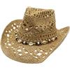Grtheenumb Cappello da Cowboy in Paglia, Cappello da Cowgirl in Paglia a Tesa Larga con Protezione Solare, Berretto Western Arrotolato Cavo Traspirante con Cordino di Perline per Le Vacanze Estive al Mare, Cach