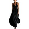 Generic Maxi abito da donna con scollo a V incrociato, senza maniche, stile impero in vita, stile bohémien, estivo, da spiaggia, Nero , M