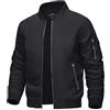 KEFITEVD Giacca da baseball casual da uomo estiva sottile giacca a vento giacche cappotti con tasche con cerniera, Nero , M
