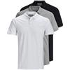 JACK & JONES Confezione da 3 polo da uomo slim fit, a maniche corte, colore nero, bianco, blu, grigio, XS, S, M, L, XL, XXL, 12171776