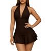 AMABILEMIA Vestito Donna Corto Estivo Vestitino Sexy Mini Abito Nero Svasato AM237-L