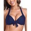 Ocean Blues Top bikini push-up da donna con scollo all'americana, blu navy, M