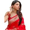 Yashika Donne Trendy Banarasi Kanjivaram Colore Rosso Sari con Camicetta Materiale, rosso, taglia unica