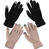 Geyoga 2 paia di guanti invernali da donna touchscreen caldi guanti in maglia foderati in pile elastico polsino invernale, Nero, colore caramello, taglia unica