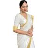 Yashika Sari alla moda in cotone e seta da donna con materiale camicetta|| Pongal Special South Indian Kerala Sari con camicetta ||(AZ-YS-OG-PONGAL ONAM-P), bianco, Taglia unica