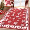 Garvee Tappeto Natalizio Lavabile per Soggiorno, Rosso 120x170 cm, con Fiocchi di Neve e Alberi di Natale, Decorativo Pieghevole Antiscivolo, Facile da Pulire per Camera da Letto e Bambini