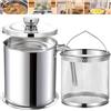 Chihee Contenitore per grasso Friggitrice 2 in 1 In acciaio inox Salva grasso per pancetta con maglia fine Filtro Cestino per frittura 2L Filtro per olio Lattina di grasso con Coperchio Vassoio