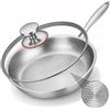 VeftBltrem Titan, padella con coperchio, padelle in titanio con motivo martellato per cucinare, antigraffio, antiaderente, padella in titanio, per induzione, per cucina e campeggio (32 cm)