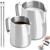 VETOLAKA 2 bricco per latte in acciaio inox, 350 e 600 ml, bricco per schiuma di latte con indicatori di misurazione e penna per latte art, bricco montalatte per barista, cappuccino ed espresso