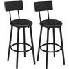 HOOBRO Set di 2 Sgabelli da Bar con Schienale, Sedie da Bar con Seduta Imbottita, con Poggiapiedi, per Cucina, Soggiorno, Bar, Piedini Regolabili, Montaggio Facili, Nero EBK31BY01G1