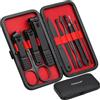 Glamne Set manicure Kit tagliaunghie Strumenti professionali per la cura delle unghie in acciaio inossidabile con custodia da viaggio in pelle 10 in 1 Nero