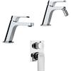 Jacuzzi Set miscelatori lavabo bidet e incasso doccia con deviatore Jacuzzi | rubinetteria Twilight ottone cromato per piletta di scarico clic clac