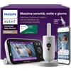 AVENT PHILIPS Baby Monitor Premium Connected Avent con app - videocamera HD 1080p, monitora sonno e respirazione con IA, traduzione pianto, certificato DEKRA per sicurezza, supporto da parete, SCD974/26