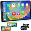 Podofo 2+64G Autoradio Android 2 Din con Wireless Carplay Android Auto, Autoradio Bluetooth Touchscreen da 9 con 28 UI, GPS + Telecamera di Retromarcia