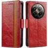 Generico DayQiQiPu Cover per Realme 13 Pro/13 Pro+ (6,7 Pollici) Custodia in pelle PU con Patchwork Guscio Protettiva Anti-Skimming Custodia Portafoglio Flip Caso Business, Rosso