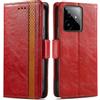 Generico DayQiQiPu Cover per Realme GT 7/7T (6,78 Pollici) Custodia in pelle PU con Patchwork Guscio Protettiva Anti-Skimming Custodia Portafoglio Flip Caso Business, Rosso