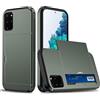FERLAN Compatibile con Cover Portafoglio per Samsung Galaxy S20 Plus,con Porta Carte,TPU Bumper Silicone Slot Nascosto Scorrevole (Verde militare)