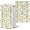 ENEN Custodia Universale per 6.8 7 Kindle, Cover Protettiva in Pelle PU per Kindle con Supporto Pieghevole e Cinturino a Mano Folio Motivo Girasole 3D Stand Cover (Foglia Blu B)