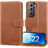 Lensun Cover per Samsung Galaxy S22 5G, Custodia in Vera Pelle [RFID Blocking] Libro con Portafoglio Chiusura Magnetico Flip Custodie Cuoio per Samsung S22 - Marrone Retrò