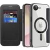 SIYOPINPFY Cover Magnetica per iPhone 17E / 16E, Slot per Scheda, Nero JD | Compatibile con MagSafe , Protezione Fotocamera , RFID Blocking , Custodia a Portafoglio in Pelle PU , Retro Trasparente Case