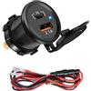 Leloco PD Presa USB 12 V 12 V/24 V auto impermeabile doppia presa di ricarica USB Built-in presa 12 V con cavo 60 cm per camper, camion, roulotte, moto, barca, telefoni cellulari, tablet