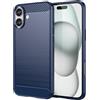 owlhold Cover per iPhone 16 Plus, Custodia Spazzolata e Fibra di Carbonio Morbido Silicone TPU Slim Fit Case, Antiurto, Antigraffio, Antiscivolo, Protezione Grado Militare, Blu