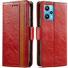 Generico DayQiQiPu Cover per Realme 9 Pro+ Plus (6,4 Pollici) Custodia in pelle PU con Patchwork Guscio Protettiva Anti-Skimming Custodia Portafoglio Flip Caso Business, Rosso