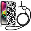 Xylota Magnetica Cover con Cordino per iPhone 14/iPhone 13 6,1, Compatibile con MagSafe, Aesthetic Leopardata Disegni Custodia con Corda Collana Tracolla Laccio, Trasparente Silicone TPU Case, Nero